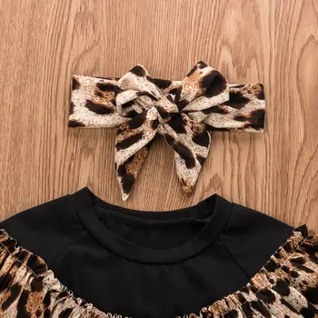 3PCS Moda 2019 Malčka Otroci Dekliška Oblačila, ki Romper Ruffle Leopard Vrhu T-majica+Hlače Obleke Stranka za Malčke Dekliška Oblačila