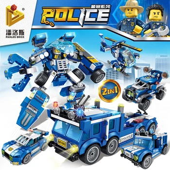 4 v 1 617pcs deformacije igrača avto serije združljiv z mestno policijo in avto otrok deformacijo robot igrača DIY znak opeke