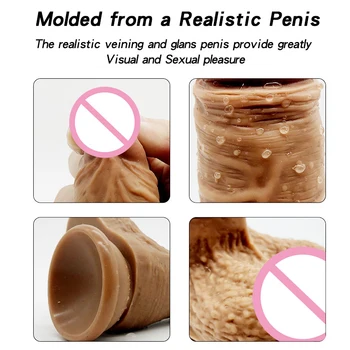 4 Velikost Dvojno Plast Silikona Realističen Penis Kože, občutek Velik Dildo priseska Sex Igrače za Žensko Realno Dick Odraslih Igrača