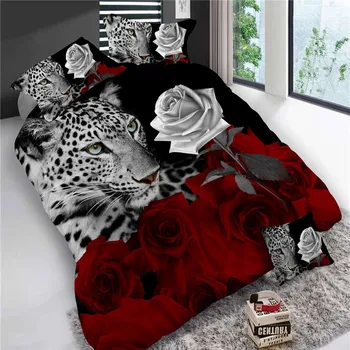 4Pcs King Size Luksuzni 3D Posteljnina Rose Določa Rdeče Barve Bedclothes Tolažnik Pokrovček Nastavite Poročno Posteljo Stanja Tiger / Delfin / Panda