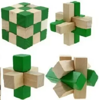 4PCS/VELIKO Zelene 2 Barva Igrače Klasičnih IQ 3D Lesene Pomična Burr Uganke Um Možganov Teaser Igre Igrača za Odrasle Otroke
