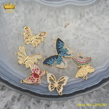 5 10pcs Moda za Ženske Mavrica Butterfly Nakit Ugotovitve,Prekrita Zlato Bails Cirkonij Metulj čarobne gumbe Za Zapestnico, Ogrlico DIY