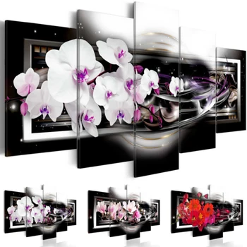 5 Kos Doma Decoracion Platno Stensko Oljna slika Cvet Slike za dnevno Sobo Povzetek Sodobne Orhideje Slike (Brez Okvirja)