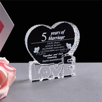 5 Let Obletnico Poroke Kristalno Spominkov Ljubezen Srce Oblika Lasersko Graviranje Nepozabno Darilo Za Ženo, Moža Predstavlja