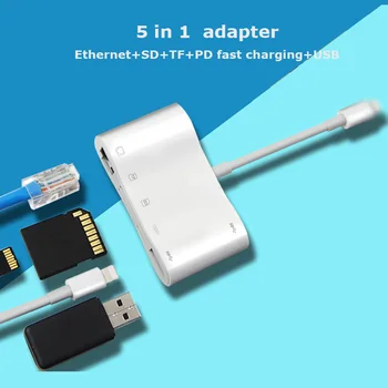 5-v-1 Strela 100Mbps Ethernet Lan RJ45 1080P HDMI USB OTG Camera Adapter Središče Za iPhone 7 8 MP XS XR 11 Pro Max iPad