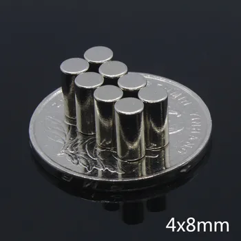 50pcs 4 mm x 8 mm Mini Majhen Disk Močan Magnet N35 4 mm*8 mm Redke Zemlje Neodim NdFeB Magnetov 4*8 4x8 Valj Hladilnik Nalepka