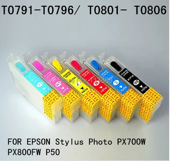 6 barvni 79 T0791 - T0796/ T0801-T0806 Vžigalnike kartuša za EPSON stylus Photo PX700W PX800FW P50 tiskalnik Auto reset čipom