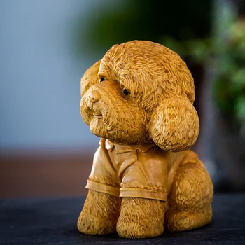 6 cm Leseni Kip Živalskega Šimšir Carving Srčkan Hišne Teddy Kiparstvo Dom Dodatki Avto Majhnimi Okraski Doma Dekor