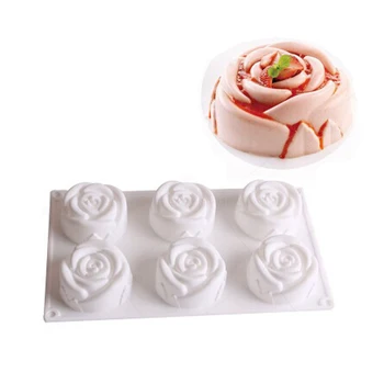 6 Hole 3D Rose Silikonske Pene Plesni Tartufov Peko Plesni za Sladico Čokoladno Pecivo Puding Jello Flower Torta Dekoracijo Plesni