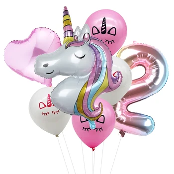 7Pcs/veliko Rainbow Unicorn Stranka Baloni Samorog Rojstni dan Dekoracijo Število Balon Otroci Rojstni dan Baby Tuš Dekor Globos