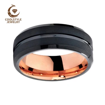 8 mm Moški Ženska Poročni prstan Black Rose Gold Volframov Karbid Obroč Center Profilirane Prirezani Brušena Konča Udobje, Fit