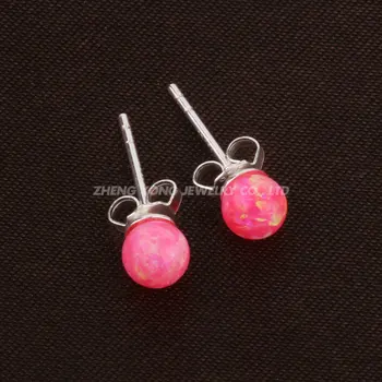 925 Srebro Stud Uhan Za Ženske, Modni Nakit Uhani S 5 mm Pink Opal Žogo