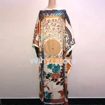 Afriške Design Dashiki Obleko Iz Svile Beading Abaya Povoj Maxi Bazin Letnik Dolg Rokav Haljo Halje Afriki Seksi Dama Stranke