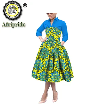 Afriške tiskanja obleke za ženske dashiki obleke a-line shirt obleko s pocket stranka priložnostne ankara vosek batik AFRIPRIDE S1925109