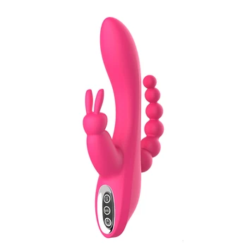 Analni Vibrator Trojno Krivulja ponovno Polnjenje Klitoris Stimulator Dildo 12 Funkcijo Rabbit Vibrator za G-spot In P-spot Sex Igrače Za Ženske