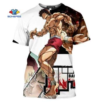 Anime Baki je Grappler moška T-shirt 3D Tiskanja Boksar Baki Tshirt Ženske Poletje Priložnostne Hip Hop Majica Prevelik Oblačila Ulične