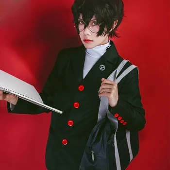 Anime Cosplay Persona 5 Cosplay Kostum Akira Kurusu Ren Amamiya Šolsko Uniformo za Vrhnja Plast Srajco, Hlače Celoten sklop