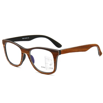 Anti-Blu-ray Obravnavi Očala Progresivna Multifokalna Presbyopia Očala Moški Ženske Retro Imitacije Woodgrain Okvir Očal