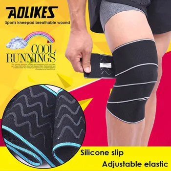AOLIKES 1PCS 1,5 m*8 cm Uteži Kolena Podporo Zaviti Oklepaji Elastični Povoj Noge Stiskanje Trak Tele Ščitniki za Kolena Varnost