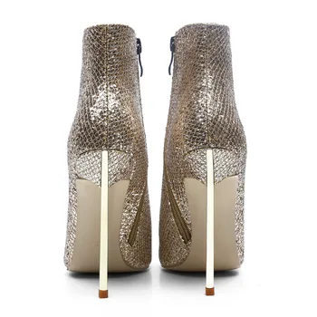 Arden Furtado 2019 pomlad novih visokih petah 12 cm gleženj škornji modno kovinsko zadrgo petah, ženska, čevlji zlato, srebro stranka čevlji velikosti 33