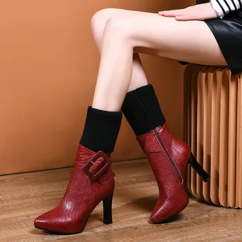 Asumer 2020 vroče prodaje jeseni, pozimi pletenje pravega usnja stretch čevlji ženska zip visoke pete obleka obutev ženske škornji