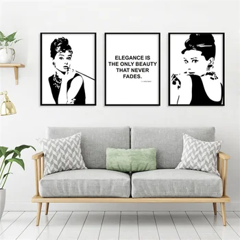 Audrey Hepburn Nordijska Plakati Moderno Črno Belo Steno Umetniško Platno Slikarstva in grafike Stenske Slike za Dnevna Soba Dekoracijo