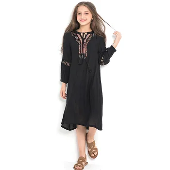 AuroraBaby Dekleta Obleke Črne Lepe Vezenine Aplicirano Obleka Za Poletje Jesen Otroke, otroška Oblačila, velikost 6-16T Stranka