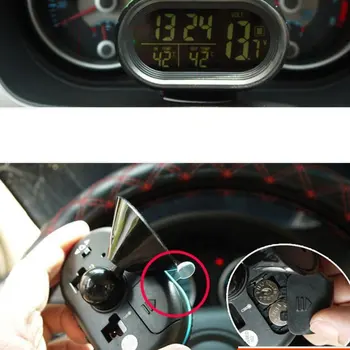 Avto Termometer Digitalna Ura Moto Ura LED Osvetljeno Auto Dvojno Merilnik Temperature Voltmeter Napetost Tester