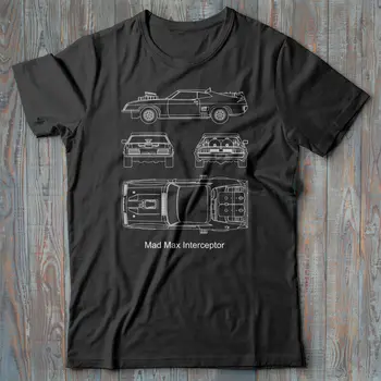 Avtomobilski Avto T-Shirt - Mad Max Interceptor - Tehnični Načrt