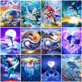AZQSD brez okvirjev Dolphin DIY Barvanje Z Številkami Akril Barva Za Številke Živali Stenskih slikah, Za Home Art