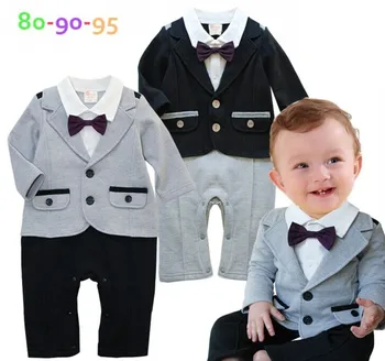 Baby Boy Romper Obleko/Dolge Rokave False Dveh Kosov Dojenček Fant je Jumpsuits 3229