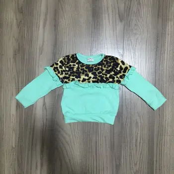 Baby dekle obleko dekleta jeseni, pozimi raglans dekleta aqua vrh z leopard print