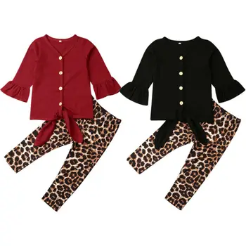 Baby Dekleta Leopard Obleke T-majica+Hlače Nastavite Malčka Jesenski Oblačila Trenirko UK