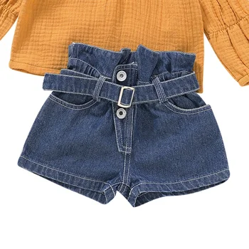 Baby Dekleta Obleke 2pcs Nov Modni Dolg Rokav T-Shirt+Traper Hlače Dva Kosa Za Otroke Barva