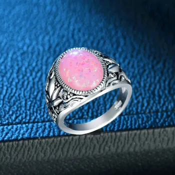 Bague Ringen Bela, Modra, Pink Opal Prstan Srebro 925 Nakit za Ženske Letnik design 11*17 mm Gemstone Stranka obroč 925 Debelo