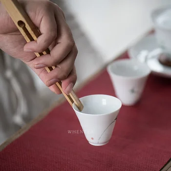 Bambus Štiri-Delni Set Vklesan Slive Naravnega Bambusa Čaj Čaj Objemka Čaj Iglo, Žlico Čaja Čaj Slovesnosti Deli