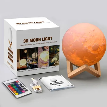 Barvita Led Nastavljiva Polnilna Moon light 3D Tiskanja Luna Lučka Lunar Noč Dotik Daljinski upravljalnik Mesečini Darila Dom dekor