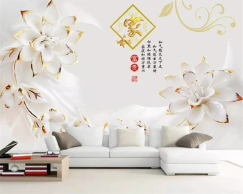 Beibehang de papel parede po Meri 3d ozadje zidana dnevna soba, spalnica bela moda reliefni cvet zidana v ozadju stene