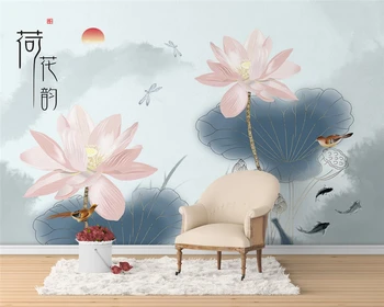 Beibehang po Meri sodobnih 3d ozadje novi kitajski slog ročno poslikane lotus ptica ilustracije, kavč, tv ozadju stene papirja