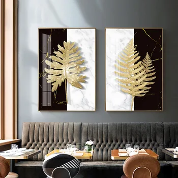 Bela in črna razkol v ozadju z zlatimi listi, Sodobni dekorativni Platno Wall Art Plakat za hotelski sobi urada dekor sliko