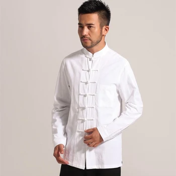Bela moška Bombaž Perilo z Dolgimi rokavi Kung Fu Majica Klasični Kitajski Slog Tang Oblačila Velikost S M L XL XXL XXXL Hombre Camisa Mim
