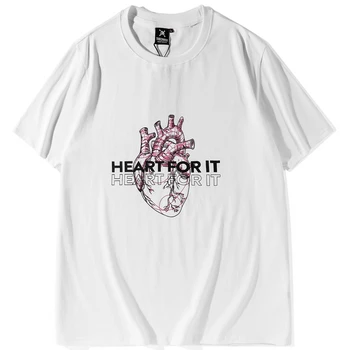 Bela Priložnostne Majice s kratkimi rokavi moški Srce pismo tiskanja Moških Hip Hop T Majice Kratek Rokav 2020 Poletje črni Bombaž Tees Ulične Vrhovi