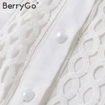 BerryGo morska deklica iz votlih bela obleka ženske Dolg rokav ruffle poletne obleke, casual Pomlad geometrijske žepi mini obleka kratka