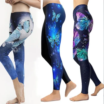 Blagovnih znamk Ženske Modni Legging Metulj 3D Tiskanje leggins Slim Visoko Pasu, Dokolenke Hlače Ženske