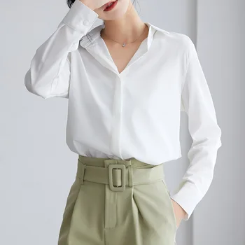 Blusas Mujer Novi korejski Šifon Marelice, Majica za Ženske z Dolgimi Rokavi OL Slog 2021 Pomlad Vrhovi Priložnostne Nepakirana Trdna Bluze 8897 50