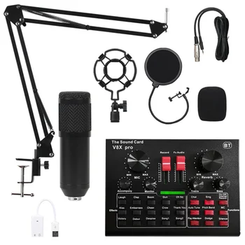 BM 800 Mikrofon s V8X Pro Zvočne Kartice BM800 Mikrofon Profesionalni Kondenzator Mikrofon za Računalnik Podcast Snemanje