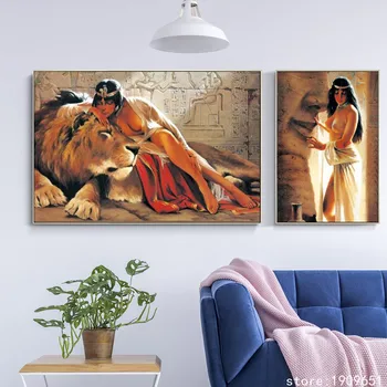 Bombaž ni okvir sodobne Indijske seksi ženska lev platno, saj oljna slika, natisnjena na bombaž hotel wall art okras slike
