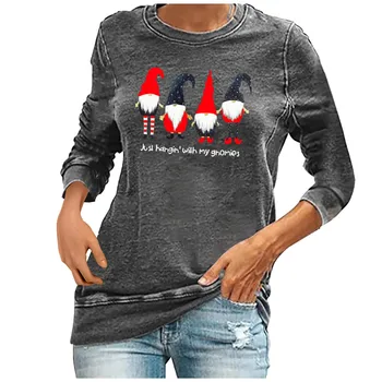 Božič Majica Za Ženske Modni Santa Claus Tiskanja Dolgimi Rokavi, Okoli Vratu Priložnostne Svoboden Vrhovi Oblačila Camiseta Mujer