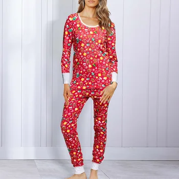Božič Natisni T-Shirt Pižame Ženske Obleke Pozimi Pijamas Božič Ženske Pižame Nastavite Bombaž Sleepwear Dolge Hlače Predalčni