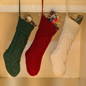 Božič nogavice viseči okraski pletena volnena candy torbe diamond oblikovan Božično darilo vrečke 37 cm